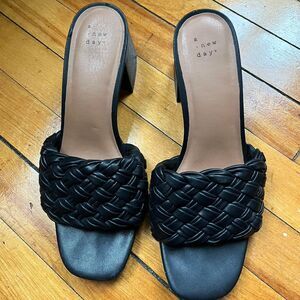 A New Day Mules Heels Women's 10 Black Woven